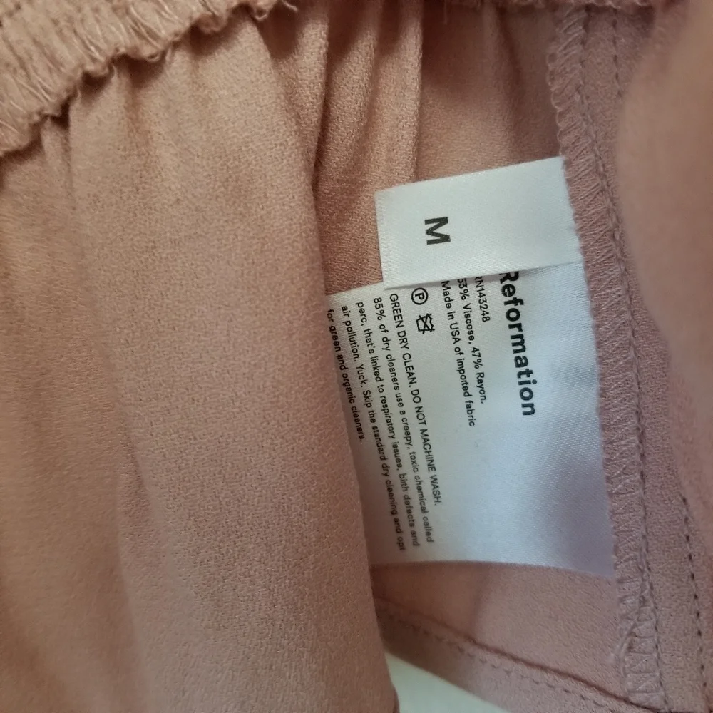 Reformation Blush Pink Ruched Square-Neck Blouse